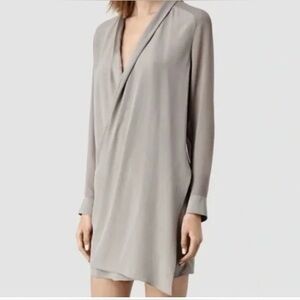 All Saints Gray Long Sleeve Dress 100% SILK